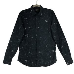 Diesel Shirt Mens L Black Slim Fit Constellation Print Long Sleeve Button Up